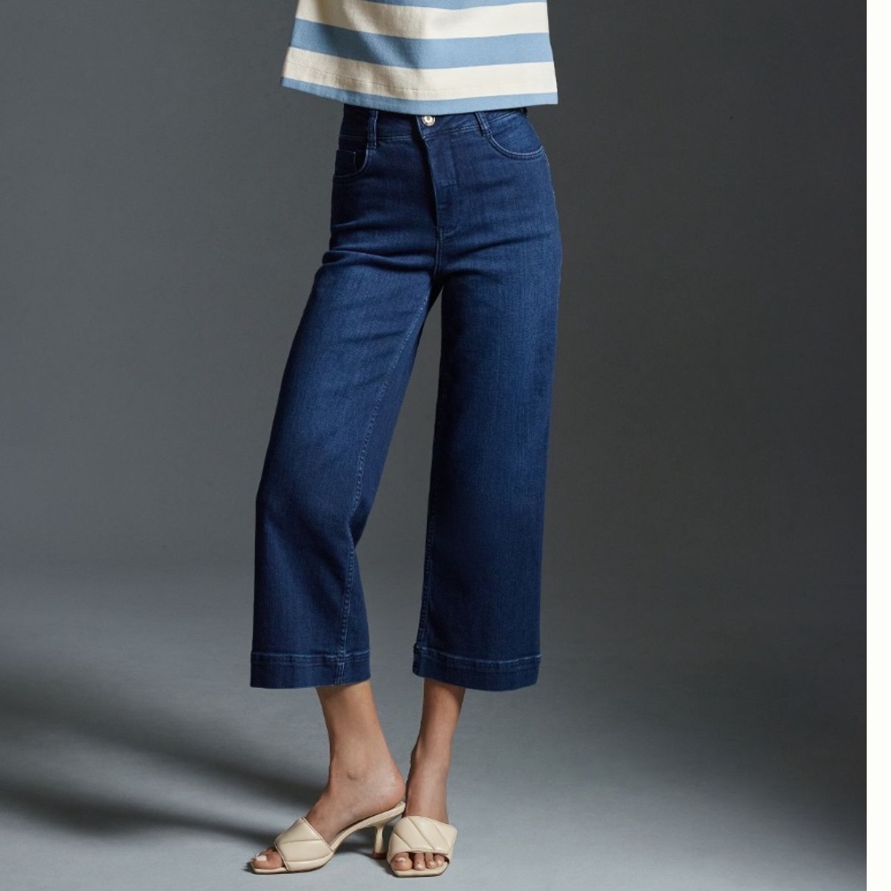 Anthropologie Pilcro High Rise crop wide leg Skipper, dark denim, size 26 EUC